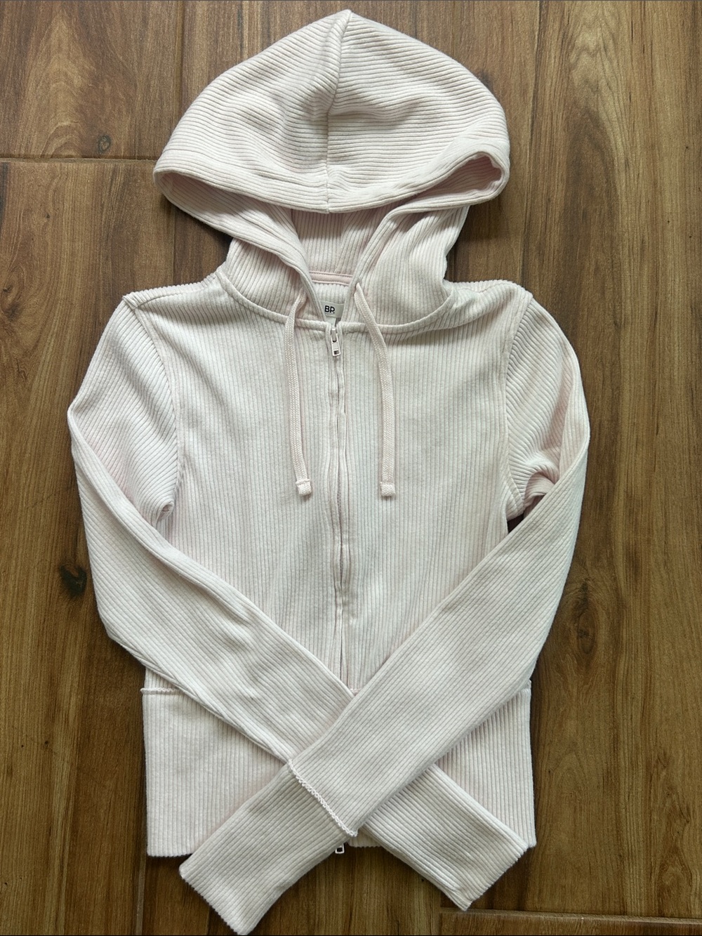 BP. Soft Pink Ribbed Zip-Up Hoodie XS